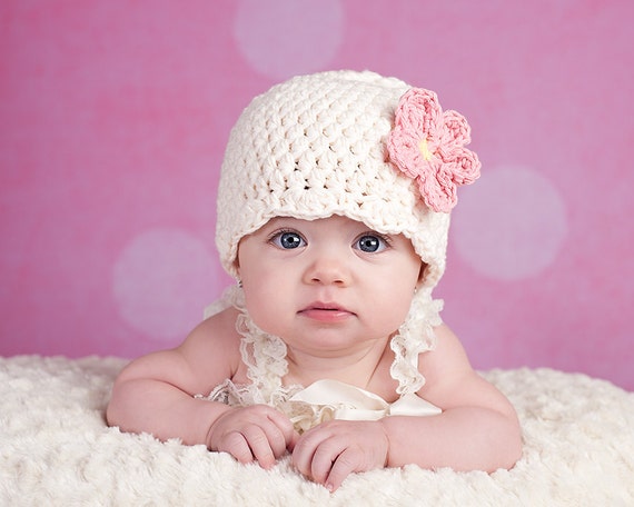 Bonnet personnalisé pour bébé fille de 3 à 6 mois, 34 couleurs disponibles,  bonnet à fleurs au crochet, mode printemps, vêtements en tricot d'hiver  personnalisés, 3-6 mois -  France