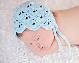 Baby Bonnet Crochet Fan-and-V-Stitch Pattern, PDF Number 246 -- INSTANT DOWNLOAD -- Permission to Sell Bonnets -- Over 50,000 patterns sold