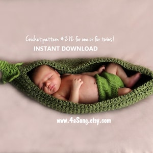 Pea Pod Photo Prop Crochet Pattern, PDF Number 212 -- INSTANT DOWNLOAD -- Over 50,000 patterns sold