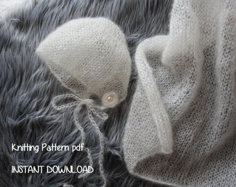 Mohair-Silk Lace Weight Bonnet and Mini Blanket Knitting Pattern Number 147 -- INSTANT DOWNLOAD -- Over 50,000 patterns sold