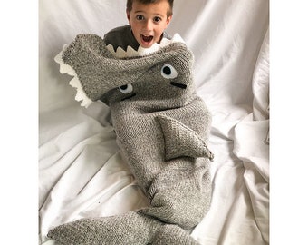 Shark Attack! Lap Blanket Knitting Pattern -- PDF 420 -- INSTANT DOWNLOAD