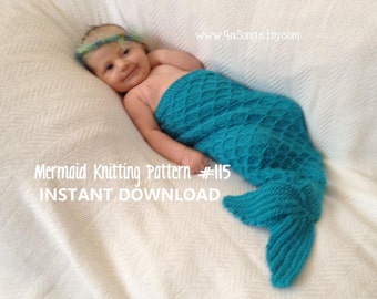 Mermaid Tail Cocoon Knitting Pattern -- Charming Newborn Photo Prop -- PDF Number 115 -- INSTANT DOWNLOAD -- 45,000 patterns sold