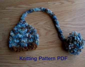 Long Tail Baby Hat Knitting Pattern, PDF Number 302, INSTANT DOWNLOAD -- for Thick Thin Yarn -- Over 50,000 patterns sold