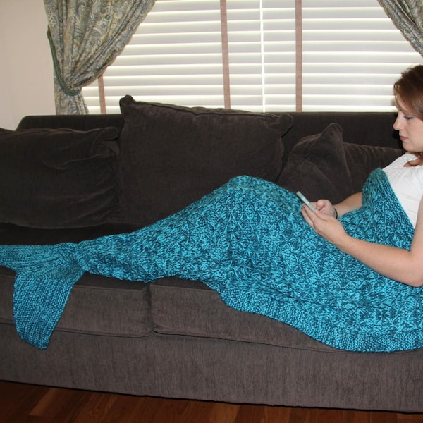 Adult Mermaid Tail Blanket Knitting Pattern  -- INSTANT DOWNLOAD -- Circular and Back-and-Forth Options Included