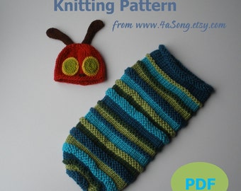 Caterpillar Knitting Pattern Baby Cocoon and Hat, PDF -- INSTANT DOWNLOAD
