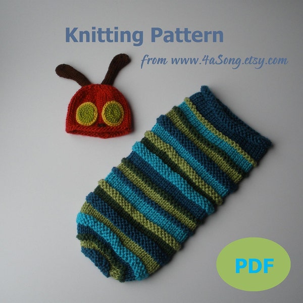 Caterpillar Baby Cocoon and Hat Knitting Pattern in Plain English, PDF 128 -- INSTANT DOWNLOAD  -- Over 50,000 patterns sold