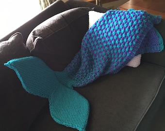 Two-Color Mermaid Tail Blanket Knitting Pattern for Children and Adults -- PDF 416 -- INSTANT DOWNLOAD