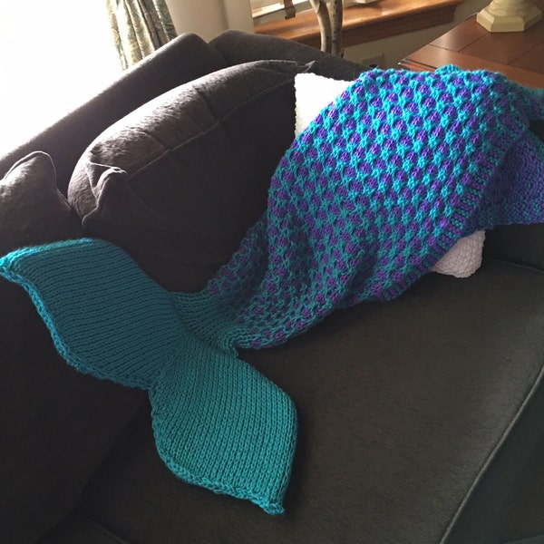 Two-Color Mermaid Tail Blanket Knitting Pattern for Children and Adults -- PDF 416 -- INSTANT DOWNLOAD