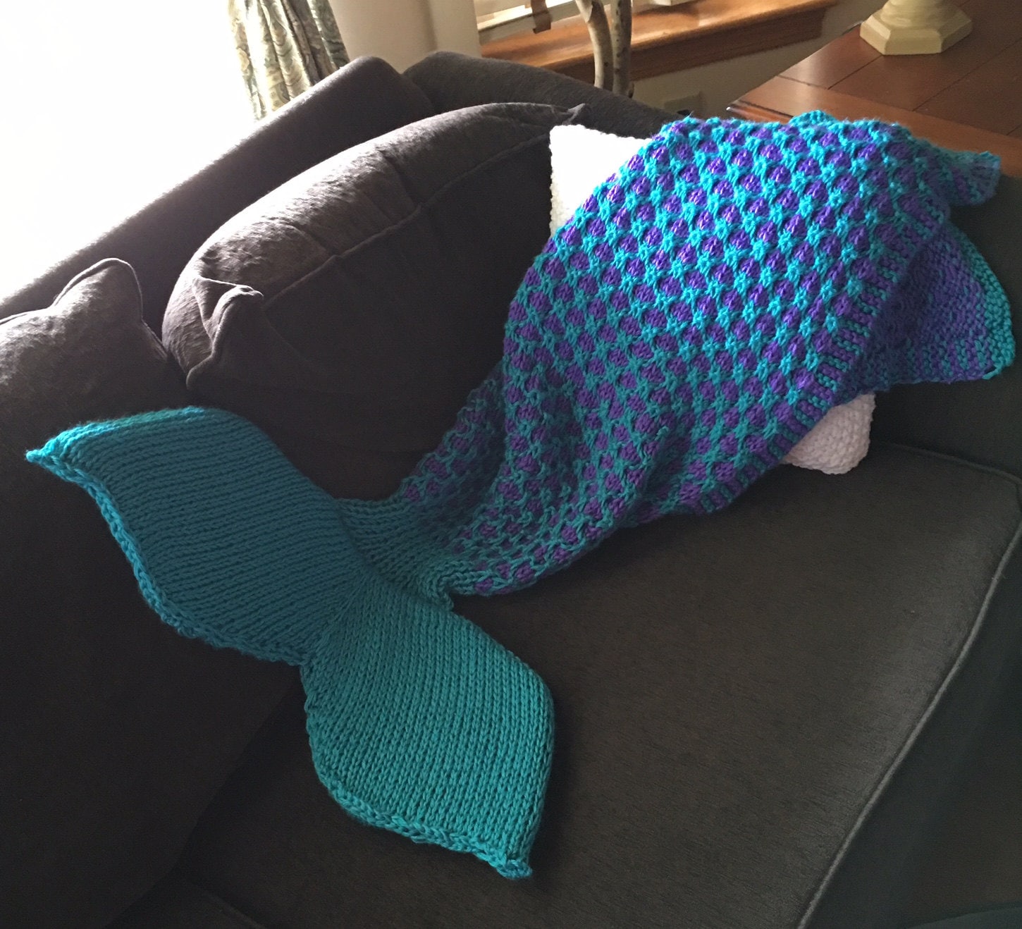 TwoColor Mermaid Tail Blanket Knitting Pattern for Children Etsy
