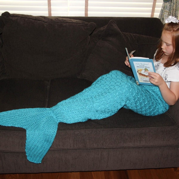 Mermaid Tail Lapghan Decke Strickmuster für Kinder -- SOFORTIGER DOWNLOAD -- Kreis- und Hin-und-Her-Optionen enthalten