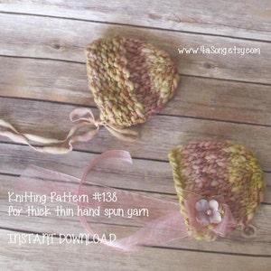 Chunky Thick-Thin Bonnet Knitting Pattern PDF Number 138 -- INSTANT DOWNLOAD -- Permission to sell bonnets -- Over 35,000 patterns sold