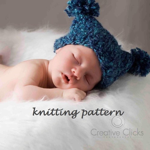 Chunky Jester Pompom Baby Hat Knitting Pattern PDF 110 Etsy