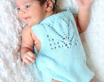 Lace Front Newborn Romper Knitting Pattern PDF - Instant Download