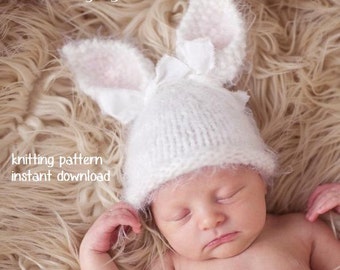 Baby Bunny Hat Knitting Pattern PDF Number 124, INSTANT DOWNLOAD -- Over 50,000 patterns sold -- Permission to Sell the Hats You Knit