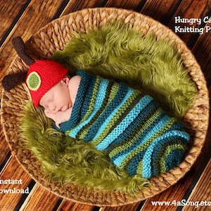 Caterpillar Baby Cocoon and Hat Knitting Pattern in Plain English, PDF 128 -- INSTANT DOWNLOAD  -- Over 50,000 patterns sold