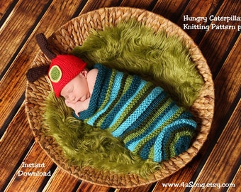 Caterpillar Baby Cocoon and Hat Knitting Pattern in Plain English, PDF 128 -- INSTANT DOWNLOAD  -- Over 50,000 patterns sold