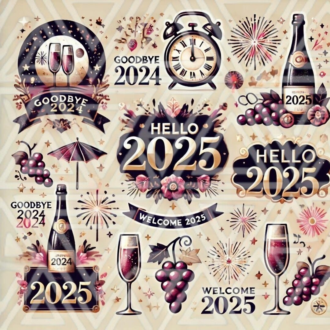Digital New Year 2025 Stickers PNG Pack With Transparent Background - Etsy