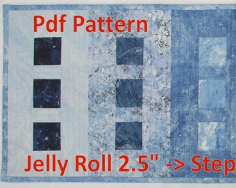PDF PATTERN Stepping Stones Table Runner & Placemats SEW-108  Jelly Roll Friendly 2.5 inch strips super fast blocks zero waste Download