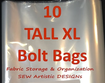 Ten - TALL XL BOLT Bags 14.25" x 38" Clear Plastic Organize Your Bolts of Wide Fabric Sewing & Quilting Org Kondo Your Stash Ship Incl