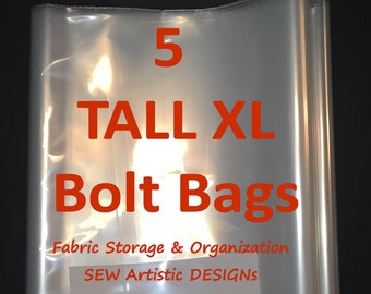 Five - TALL XL BOLT Bags 14.25" x 38" Clear Plastic Organize Your Bolts of Wide Fabric Sewing & Quilting Org Kondo Your Stash Ship Incl