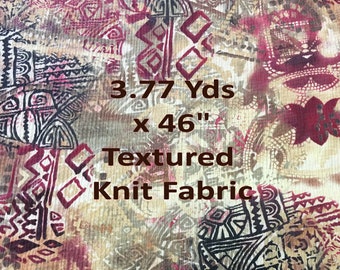 Ethnic Knit Garment Fabric 3.777 Yds x 46" wide Beige with Deep Reddish pink & Black shapes TEXTURED Cotton/Blend Fast Shipping