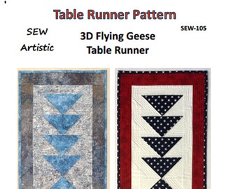 Pdf 3D Flying Geese SW or Patriotic Table Runner SEW-105 PATTERN diy Home & Table Decor Easy Triangles 3 colors Download