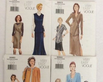 Vintage PATTERN VeryEasy VOGUE 7312, 9923, 9980, 9993 New UNCUT Un-used Jumper, Vest, Skirt, Wrap Top, Koko Beall, Top, Jacket, Ship Includ