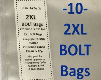 Qty 10 - 2XL HUGE BOLT Bags 20.5” wide x 31” tall  Large Clear Plastic Organize Your Bolts of Wide Fabric Sewing & Quilting Stash Ship Incl