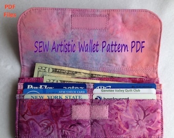 Pdf Wallet PATTERN  in TWO sizes, Organized Wallet SEW-102 DiY Sew Your Own Fabric Credit Card Holder with step by step Text & Diagrams