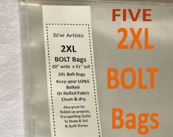 FIVE - 2XL Big BOLT Bags 20" x 31" Clear Plastic for Organizing Your Bolts of Wide Fabric Sewing & Quilting Org Kondo Your Stash Ship Incl