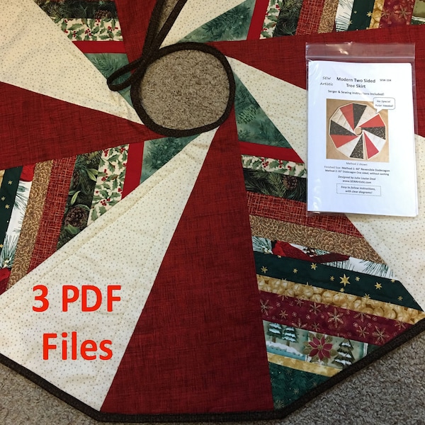Pdf PATTERN Modern Two Sided Spiral Christmas Tree Skirt SEW-104 DIY Scrappy Variation Included 35 - 40" Sew-104