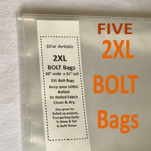 FIVE 2XL Big BOLT Bags 20 x 31 Clear Plastic for Organizing Your Bolts of Wide Fabric Sewing & Quilting Org Kondo Your Stash Ship Incl image 1