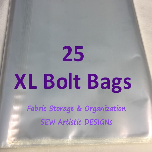 25 Clear XL BOLT Bags 12.7/8 x 25.5/8" 2 Mil Plastic --> OPeN on Short EnD! Organize FABRIC Bolts Sewing, Quilting Useful Tool Ship Incl
