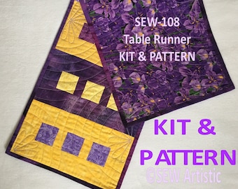 KIT & Pattern Purple Yellow IRIS Floral Table Runner for SEW-108 Stepping Stones Spring-Summer Variation No 3. 2.5" strips Shipping Included