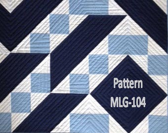 Blue Angles Wall Quilt PATTERN MLG-104 Squares Triangles Modern quilting 3 fabrics Modular blocks Many tessellations Shipping Included!