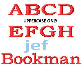 Bookman Embroidery Uppercase Only Font 1.5" Satin Stitch, 2" - Both Satin & Fill Stitches - jef files