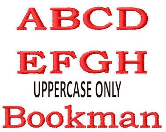 Bookman Embroidery Font 4" - ONE Size - pes files, Uppercase FILL Stitch