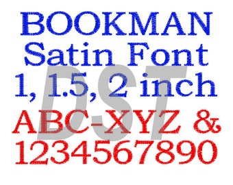 Bookman Embroidery Font in 3 Sizes - 1 inch, 1.5 inch, 2 inch - Satin Stitch - DST Files
