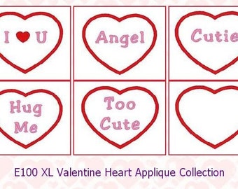 Pes XL Candy Hearts Valentine Applikation Design Set von 6 Designs für 5 x 7 Creolen Too Cute Angel Cutie Hug Me 4,9 x 4,15 Zoll E100-XL