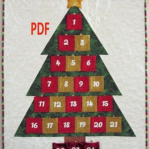 Fichier de courtepointe mural MAM-170 E pour calendrier de compte à rebours de Noël Pdf MAM-170 E pour calendrier de l'Avent 28 x 35 avec poches à suspendre couette de décembre