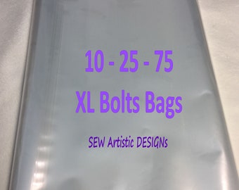 Clear XL BOLT Bags Qty 10-25-75, 12x25" 2 Mil Plastic -->OPeN on Short EnD! JuMBo Pack Organize  Bolts of FABRIC Sewing & Quilting Ship Incl