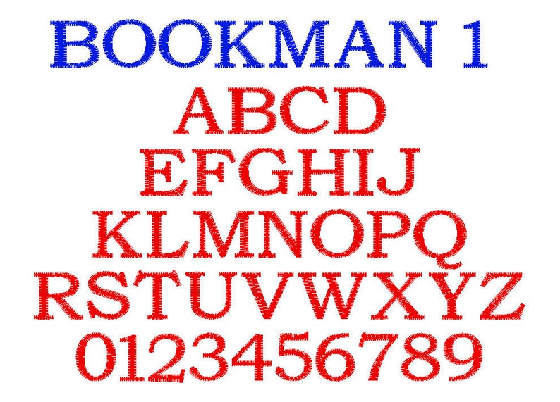 DST Files 1 inch, 1.5 inch, 2 inch Bookman Embroidery Font Satin Stitch in 3 Sizes Download Free Shipping image 2