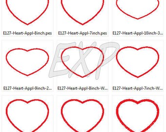 Applique Heart Embroidery - 9 Sizes - Design Collection EXP  Digital Download