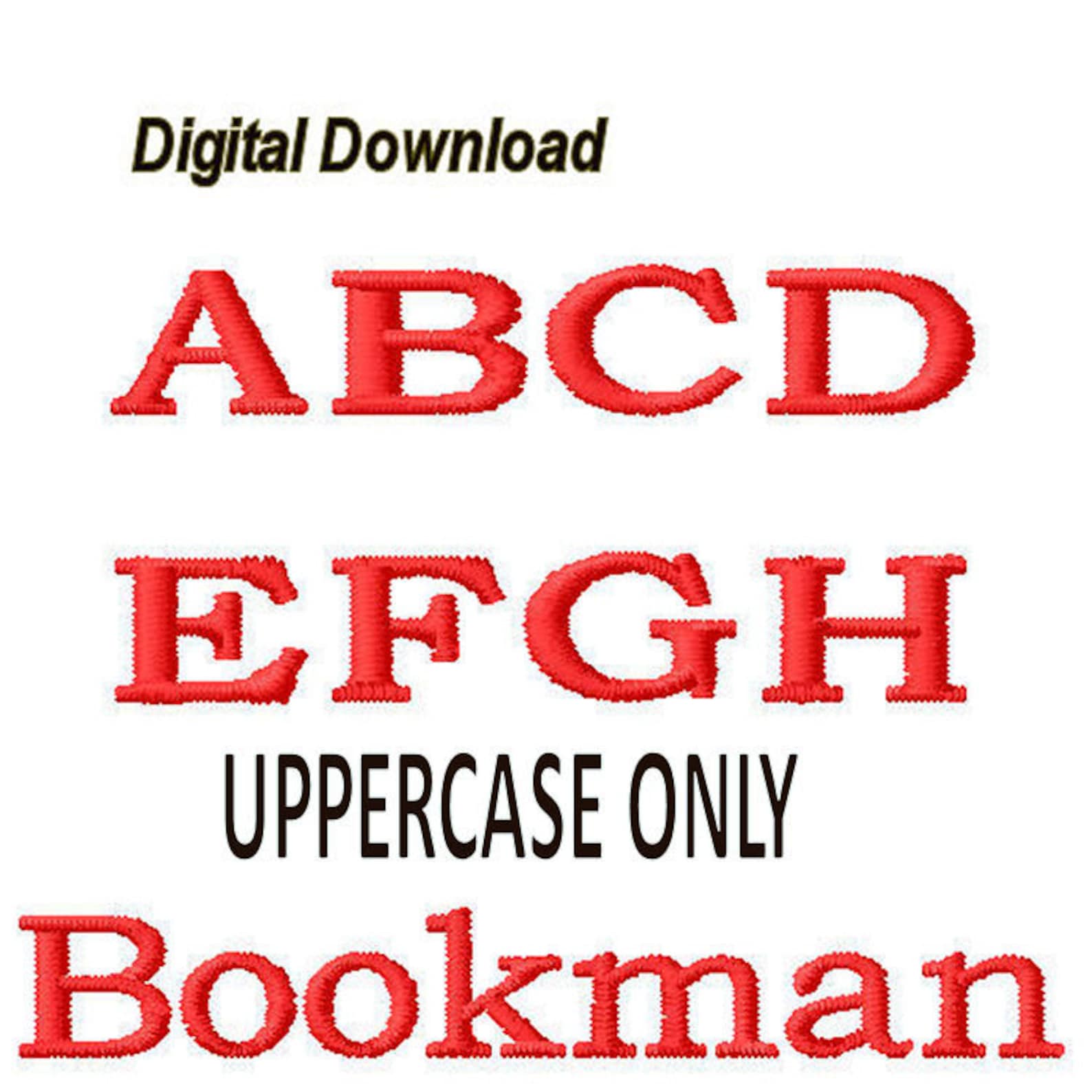 Bookman UPPERCASE Embroidery Font in 3 Sizes - 2