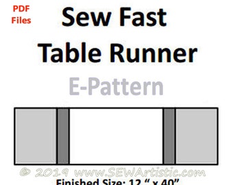 E-Patterns Sew Fast Table Runner & Basic Quilt BINDING - 2 E-PATTERN Combo - 2 Pdf Files FQ Friendly center, ends, 2.5" strip band, binding