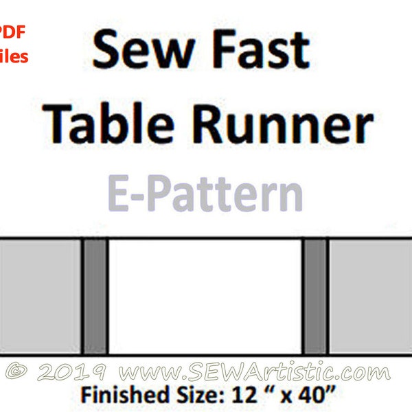 E-Patterns Sew Fast Table Runner & Basic Quilt BINDING - 2 E-PATTERN Combo - 2 Pdf Files FQ Friendly center, ends, 2.5" strip band, binding