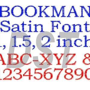 DST Files  - 1 inch, 1.5 inch, 2 inch - Bookman Embroidery Font  - Satin Stitch in 3 Sizes - Download - Free Shipping