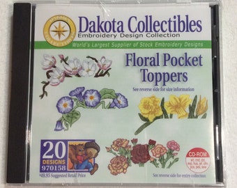 Dakota Collectibles EMBROIDERY Floral Pocket Toppers CD New in Package 970158 4.67" x 2.97" 5X7 Hoop art and dst exp hus jef ofm pes sew pcs