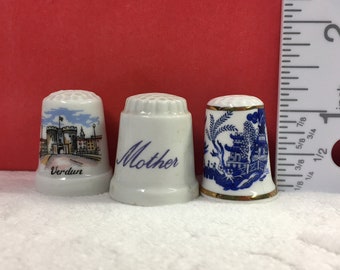 Set of 3 Vintage  Thimble sewing collector white bone china shipping included