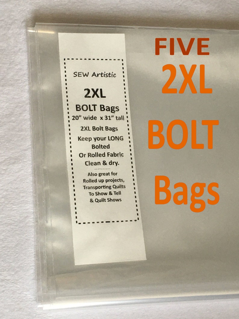 FIVE 2XL Big BOLT Bags 20 x 31 Clear Plastic for Organizing Your Bolts of Wide Fabric Sewing & Quilting Org Kondo Your Stash Ship Incl image 1
